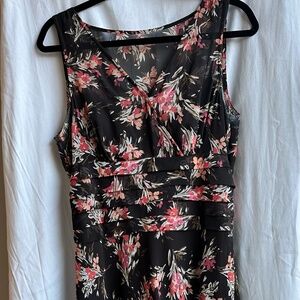 Ann Taylor Loft Brown Floral Chiffon Dress Sleeveless V Neck
